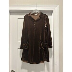 Earthbound Mini Shirt Dress Woman’s Size Small Bronze Brown Velvet Long Sleeve